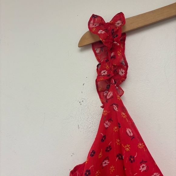 Madewell Ruffle Strap Wrap Dress Metallic Striped Praire Posies - Picture 4 of 15